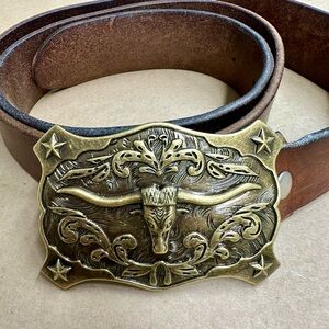 Source Unknown Brown Belt with Gold Buckle